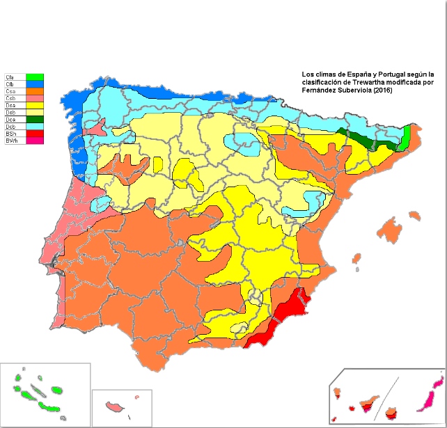 Mapa climático de España y Portugal utilizando la clasificación de