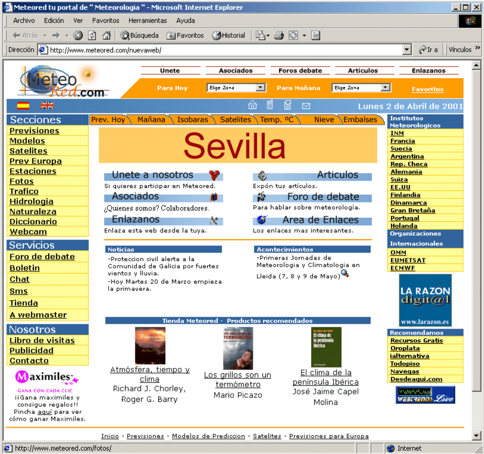 Primer diseño de nuestro portal meteored.com en el año 2000