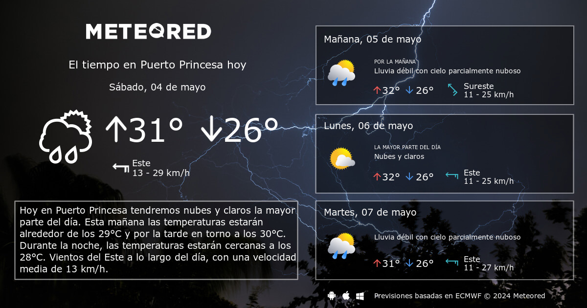 Verter matriz Pegajoso El Tiempo en Puerto Princesa. Predicción a 14 días - Meteored