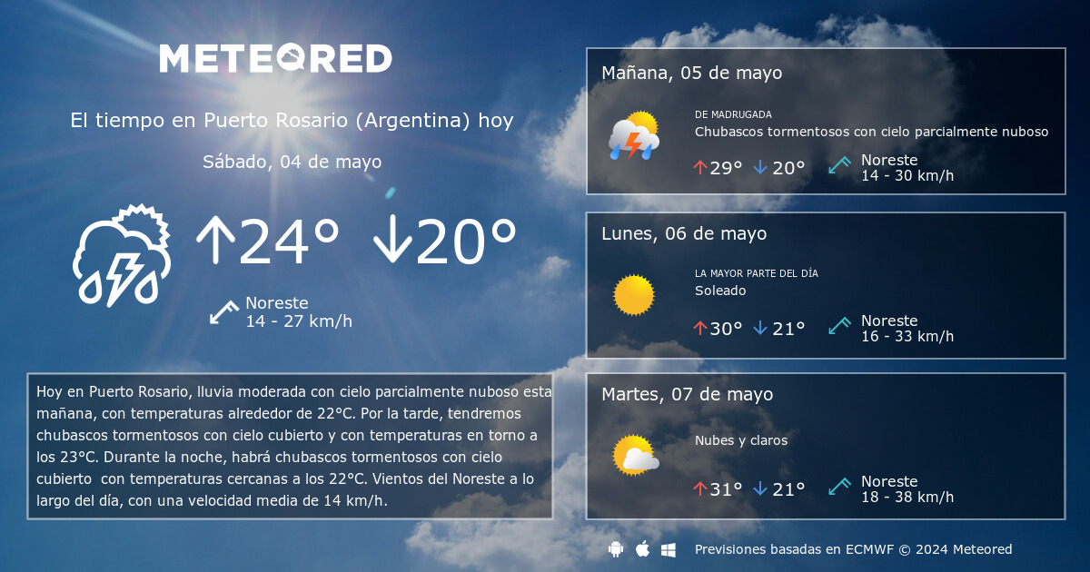 contar hasta amanecer Realizable El Tiempo en Puerto Rosario (Argentina). Predicción a 14 días - Meteored