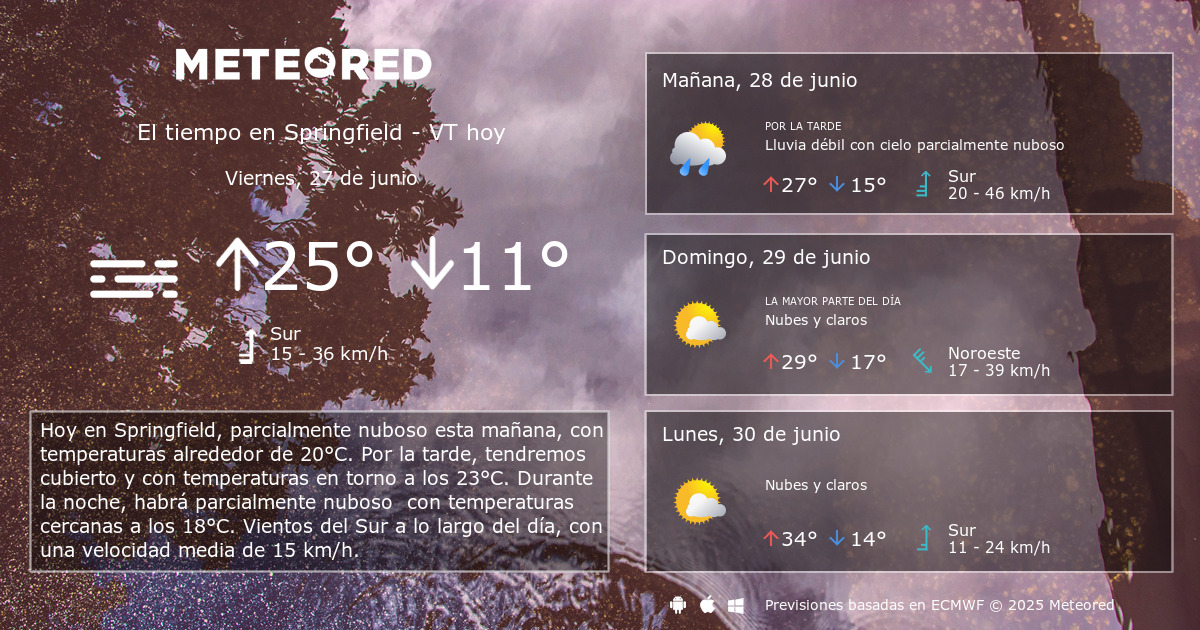 El Tiempo en Springfield VT. Predicción a 14 días Meteored