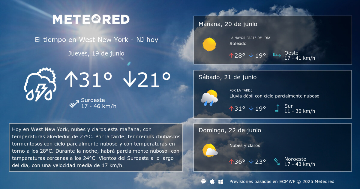 El Tiempo en West New York NJ. Predicción a 14 días Meteored