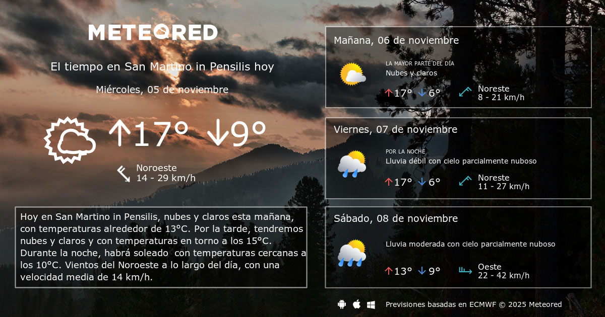 El Tiempo en San Martino in Pensilis. Predicción a 14 días Meteored El Tiempo en San Martino in Pensilis. Predicción a 14 días Meteored