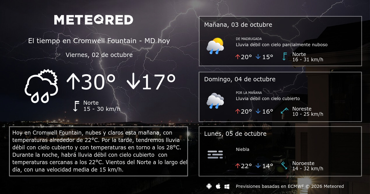 El Tiempo en Cromwell Fountain MD. Predicción a 14 días Meteored