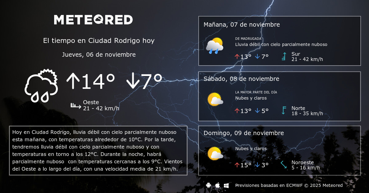 El Tiempo en Ciudad Rodrigo. Predicción a 14 días Meteored El Tiempo en Ciudad Rodrigo. Predicción a 14 días Meteored