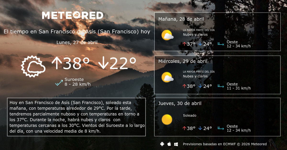 El Tiempo en San Francisco de Asís (San Francisco). Predicción a 14